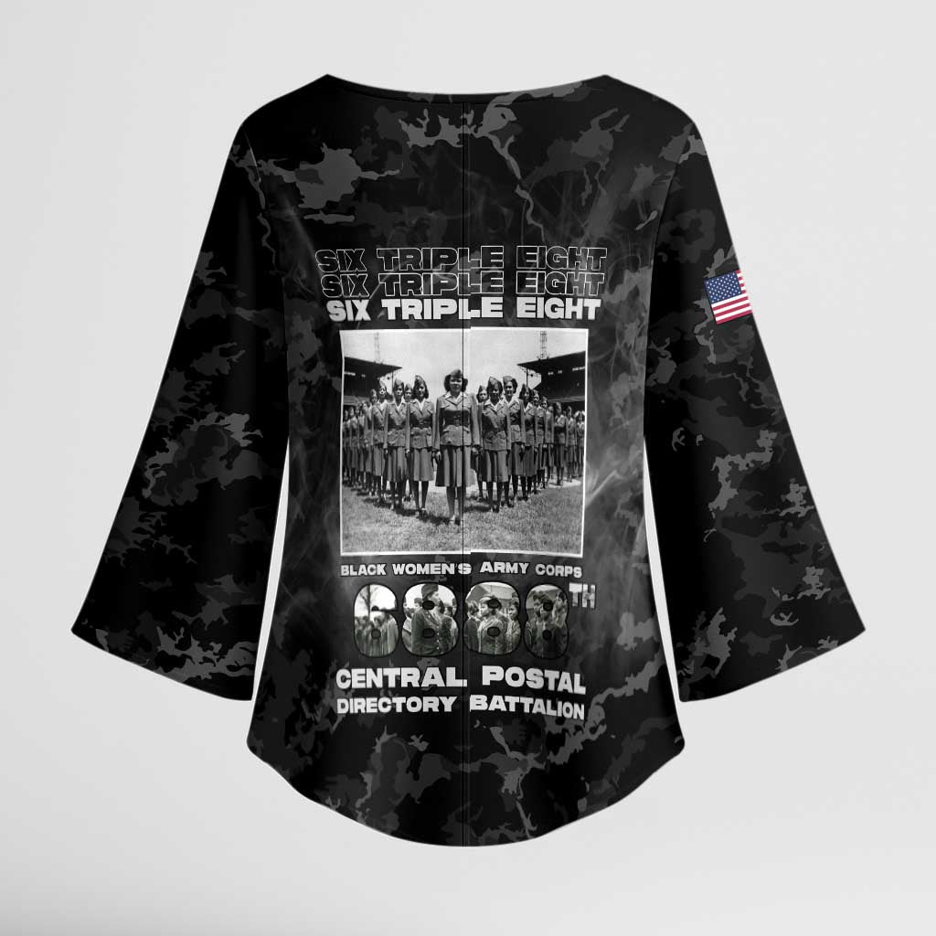 African American Heroes Kimono Sleeve Blouse Six Triple Eight - Camo Style