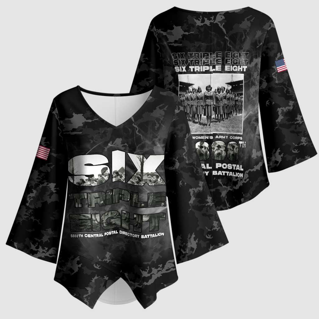 African American Heroes Kimono Sleeve Blouse Six Triple Eight - Camo Style