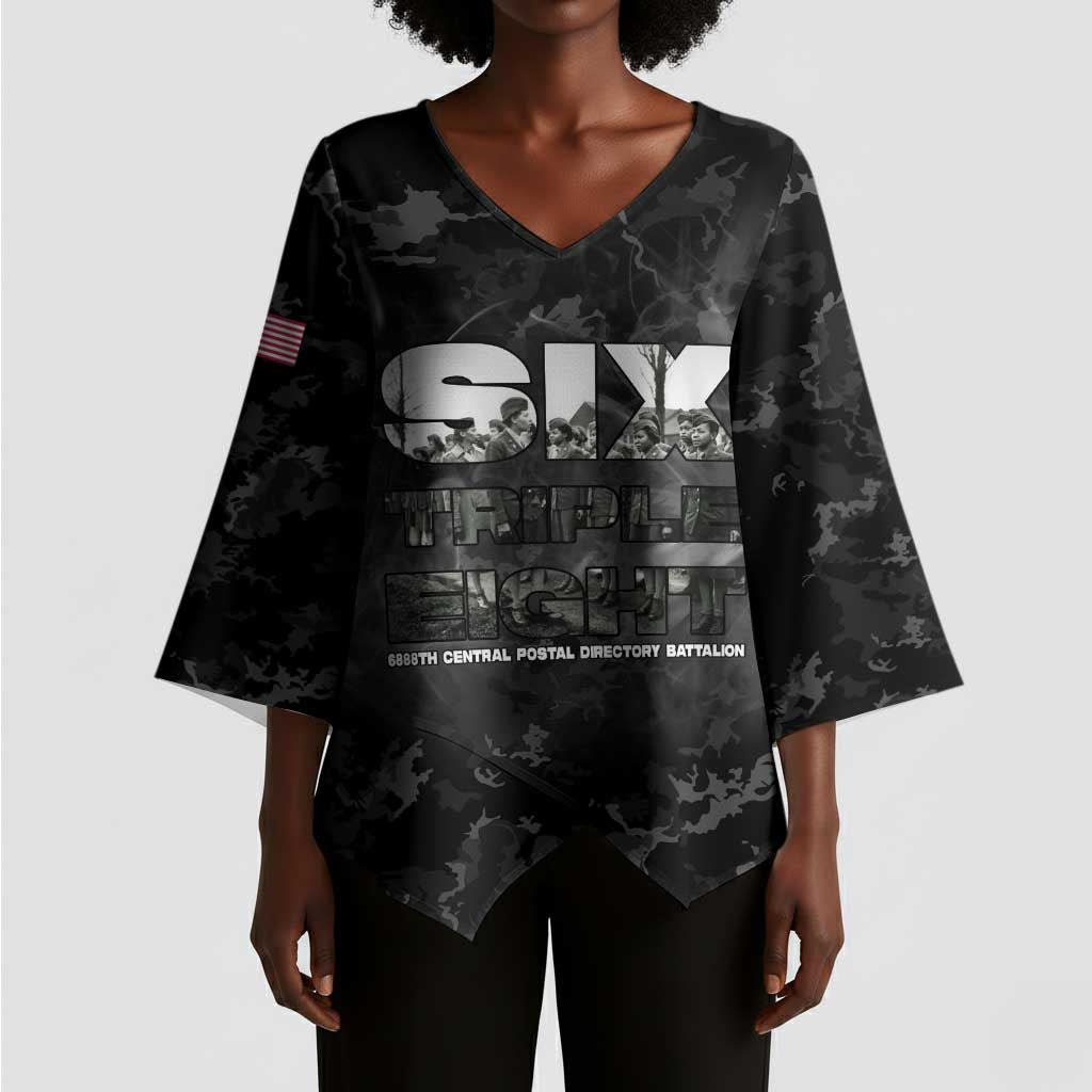 African American Heroes Kimono Sleeve Blouse Six Triple Eight - Camo Style