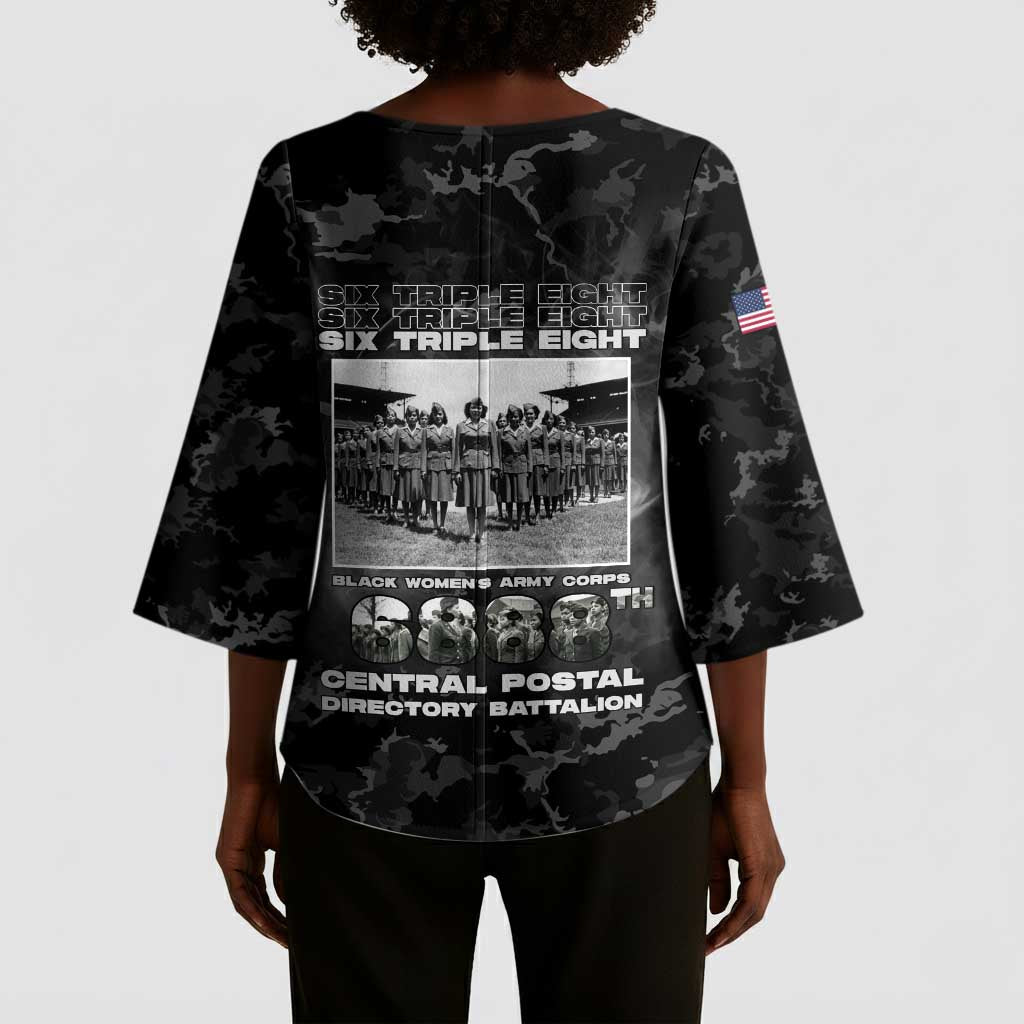 African American Heroes Kimono Sleeve Blouse Six Triple Eight - Camo Style