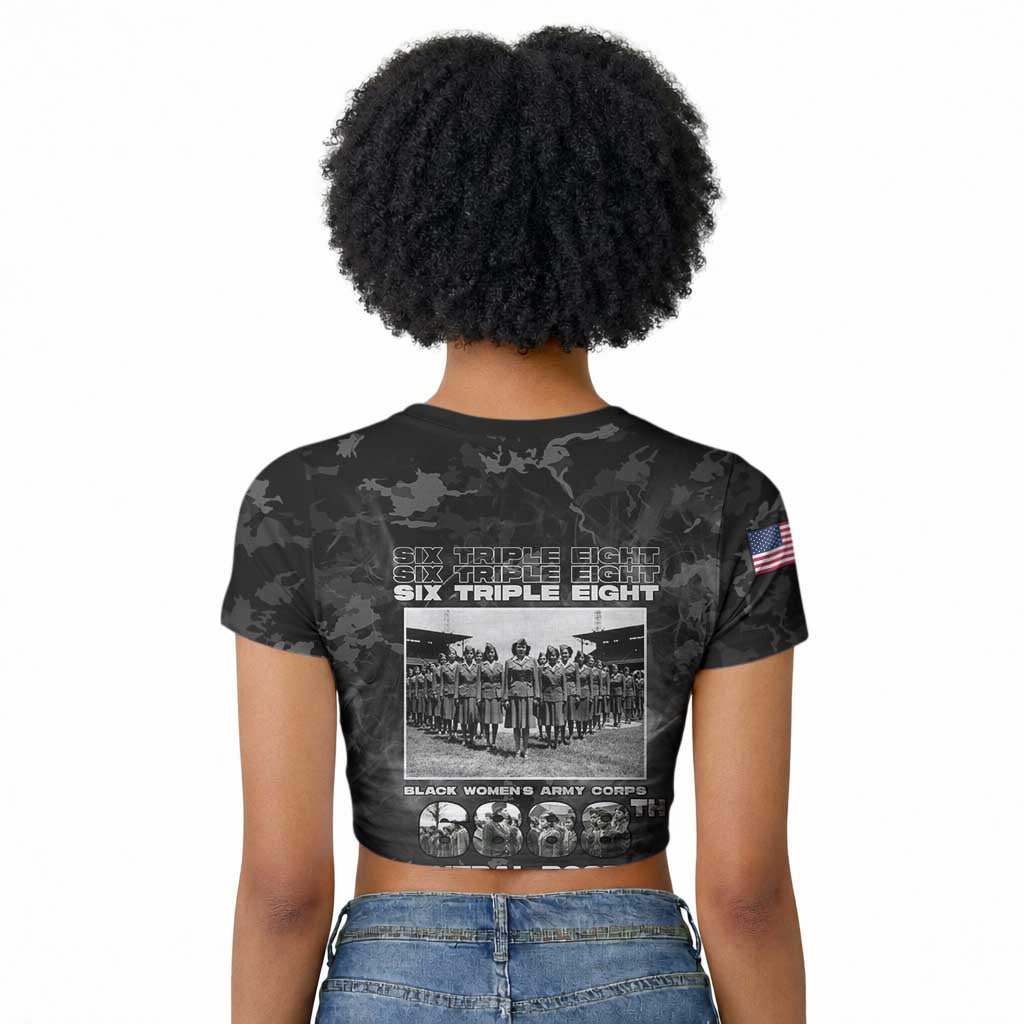 African American Heroes Raglan Cropped T shirt Six Triple Eight - Camo Style