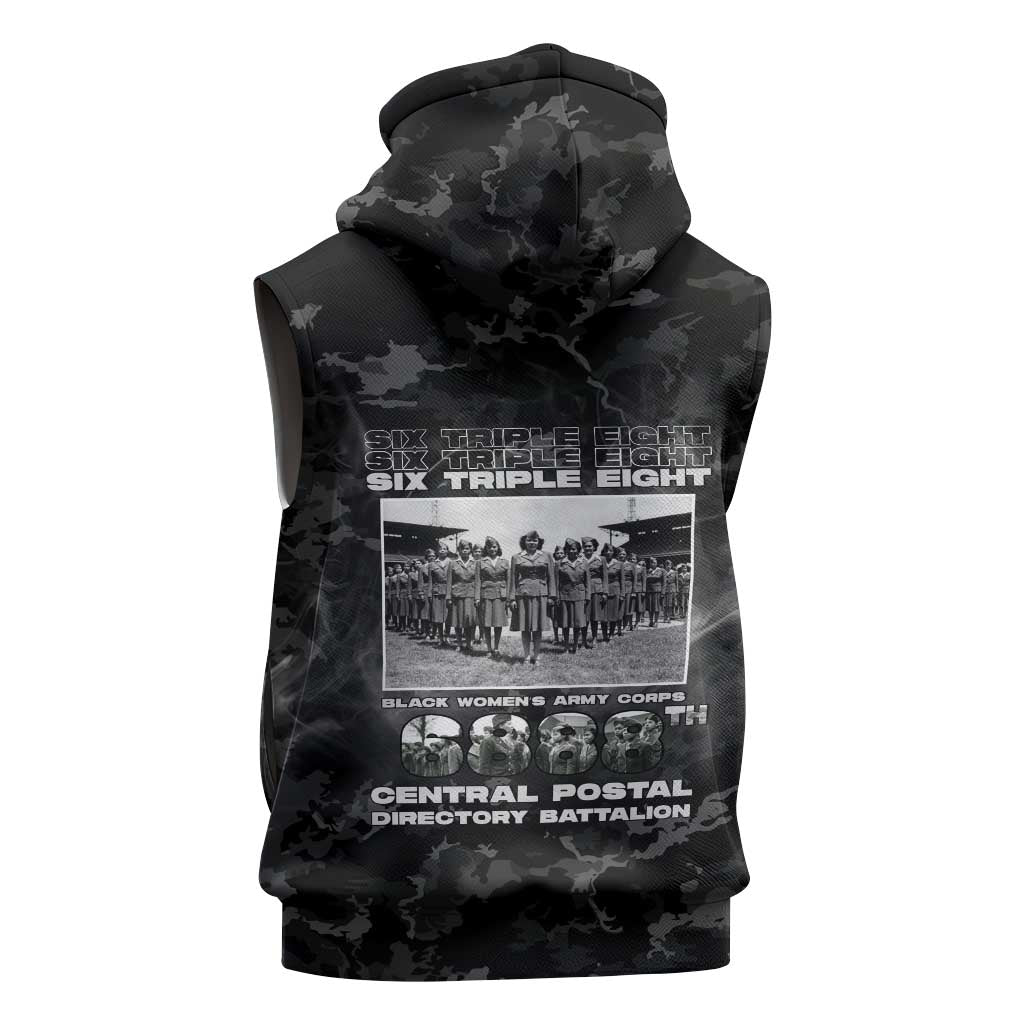 African American Heroes Sleeveless Hoodie Six Triple Eight - Camo Style