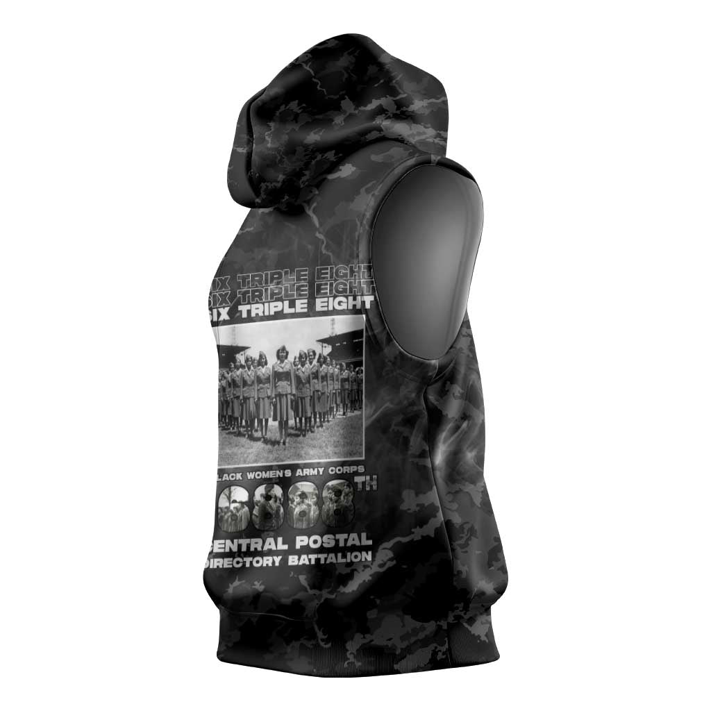 African American Heroes Sleeveless Hoodie Six Triple Eight - Camo Style