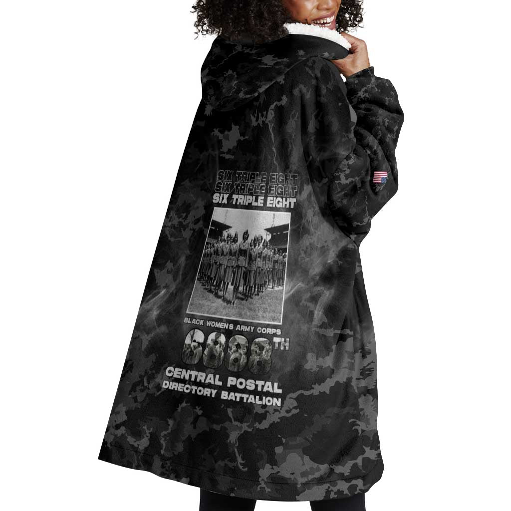 African American Heroes Wearable Blanket Hoodie Six Triple Eight - Camo Style