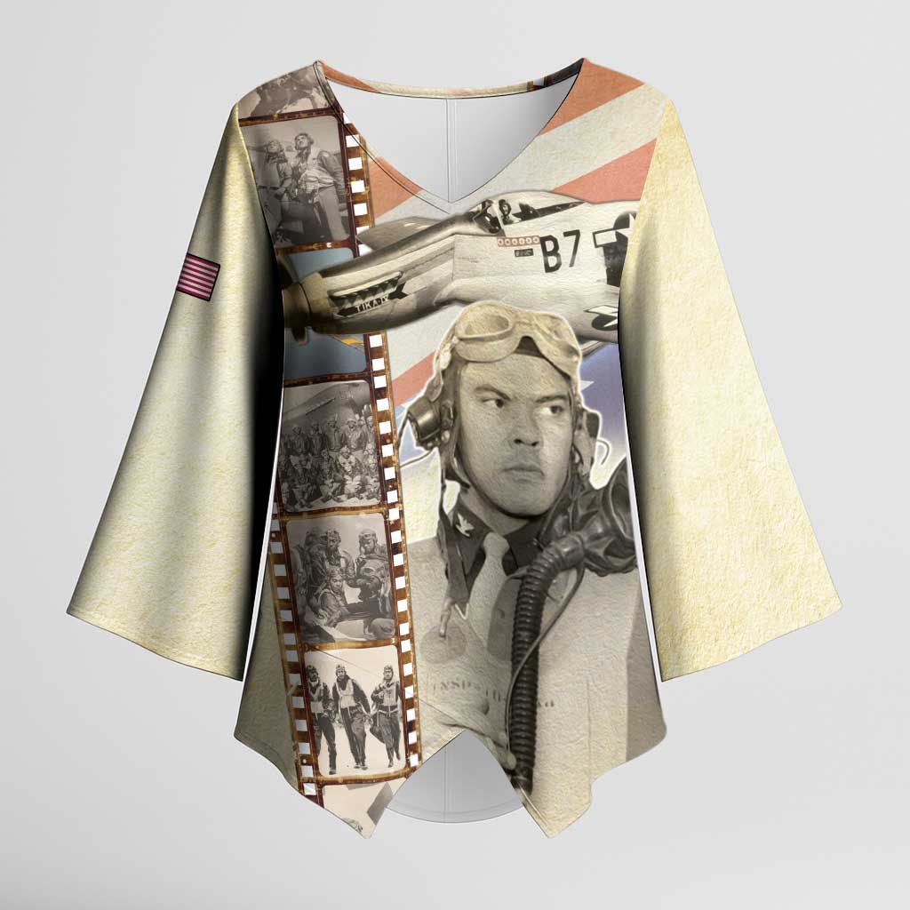Tuskegee Airmen Kimono Sleeve Blouse Red Tail Legacy Film Striped Style