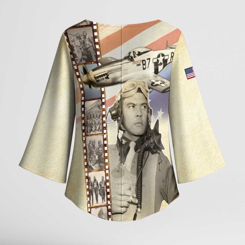 Tuskegee Airmen Kimono Sleeve Blouse Red Tail Legacy Film Striped Style