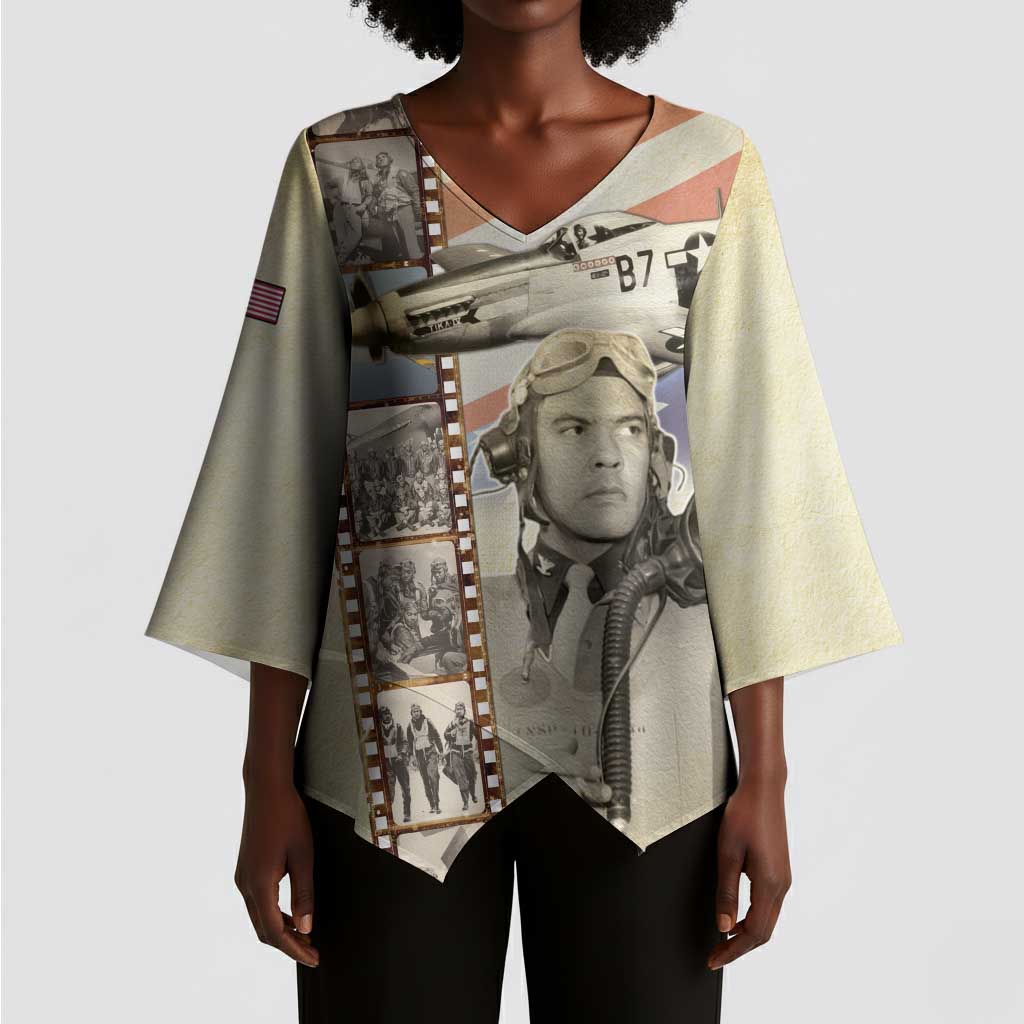 Tuskegee Airmen Kimono Sleeve Blouse Red Tail Legacy Film Striped Style
