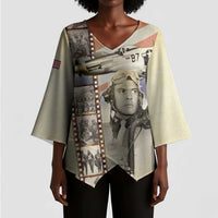 Tuskegee Airmen Kimono Sleeve Blouse Red Tail Legacy Film Striped Style