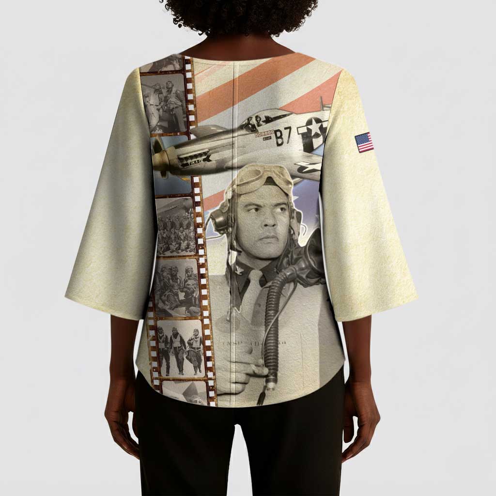 Tuskegee Airmen Kimono Sleeve Blouse Red Tail Legacy Film Striped Style