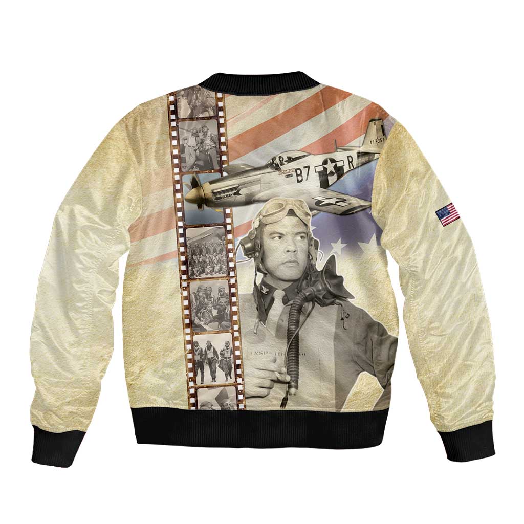 Tuskegee Airmen Sleeve Zip Bomber Jacket Red Tail Legacy Film Striped Style