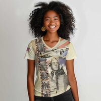 Tuskegee Airmen Women V-Neck T-Shirt Red Tail Legacy Film Striped Style
