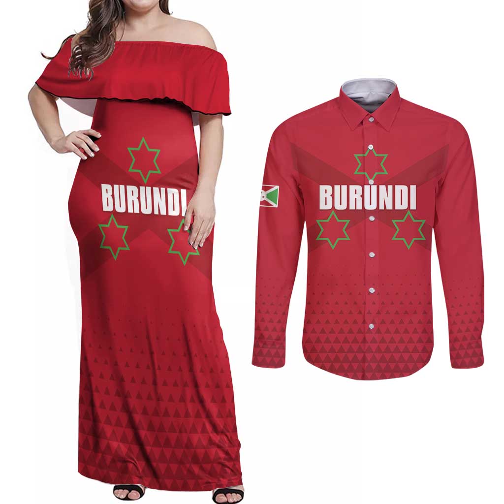 Custom Burundi Football Couples Matching Off Shoulder Maxi Dress and Long Sleeve Button Shirt Come On Intamba