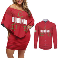 Custom Burundi Football Couples Matching Off Shoulder Short Dress and Long Sleeve Button Shirt Come On Intamba