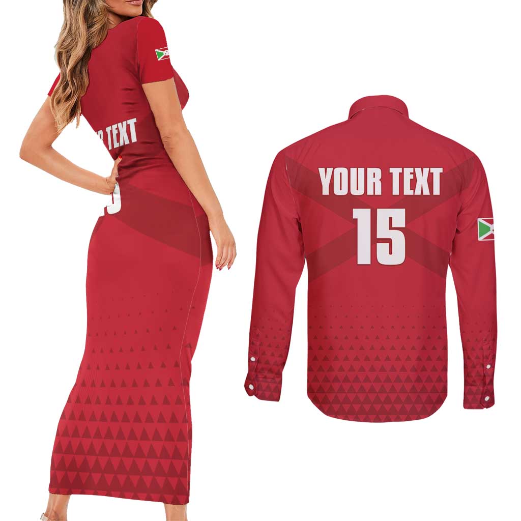Custom Burundi Football Couples Matching Short Sleeve Bodycon Dress and Long Sleeve Button Shirt Come On Intamba