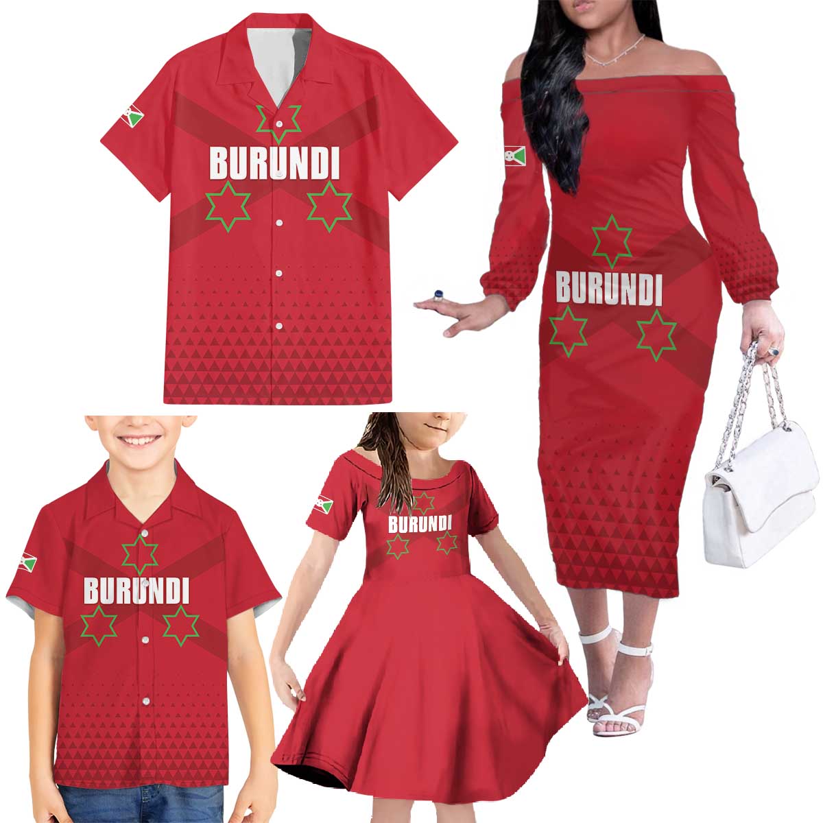Custom Burundi Football Family Matching Off The Shoulder Long Sleeve Dress and Hawaiian Shirt Come On Intamba