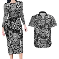 African Snake Skin Pattern Couples Matching Long Sleeve Bodycon Dress and Hawaiian Shirt