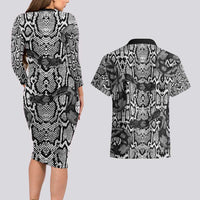 African Snake Skin Pattern Couples Matching Long Sleeve Bodycon Dress and Hawaiian Shirt