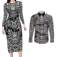 African Snake Skin Pattern Couples Matching Long Sleeve Bodycon Dress and Long Sleeve Button Shirt