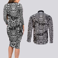 African Snake Skin Pattern Couples Matching Long Sleeve Bodycon Dress and Long Sleeve Button Shirt