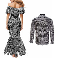 African Snake Skin Pattern Couples Matching Mermaid Dress and Long Sleeve Button Shirt