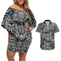 African Snake Skin Pattern Couples Matching Off Shoulder Short Dress and Hawaiian Shirt