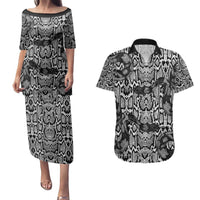African Snake Skin Pattern Couples Matching Puletasi and Hawaiian Shirt