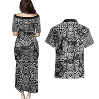 African Snake Skin Pattern Couples Matching Puletasi and Hawaiian Shirt
