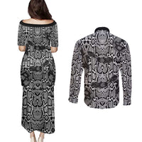 African Snake Skin Pattern Couples Matching Puletasi and Long Sleeve Button Shirt