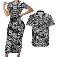 African Snake Skin Pattern Couples Matching Short Sleeve Bodycon Dress and Hawaiian Shirt