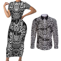 African Snake Skin Pattern Couples Matching Short Sleeve Bodycon Dress and Long Sleeve Button Shirt