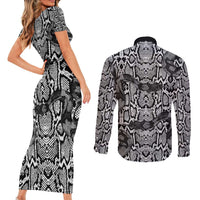 African Snake Skin Pattern Couples Matching Short Sleeve Bodycon Dress and Long Sleeve Button Shirt