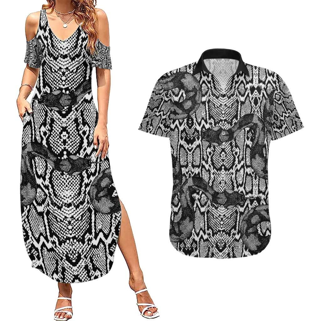 African Snake Skin Pattern Couples Matching Summer Maxi Dress and Hawaiian Shirt