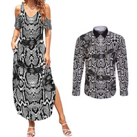 African Snake Skin Pattern Couples Matching Summer Maxi Dress and Long Sleeve Button Shirt