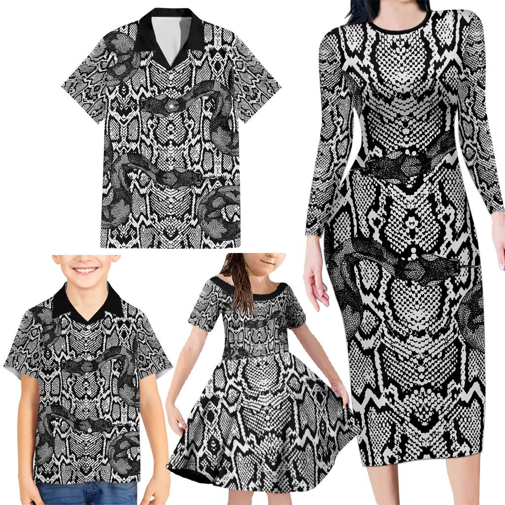African Snake Skin Pattern Family Matching Long Sleeve Bodycon Dress and Hawaiian Shirt