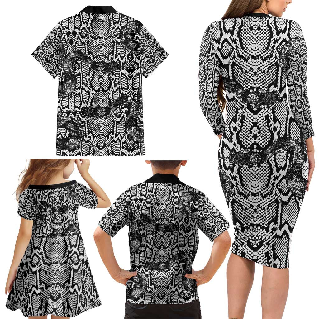African Snake Skin Pattern Family Matching Long Sleeve Bodycon Dress and Hawaiian Shirt
