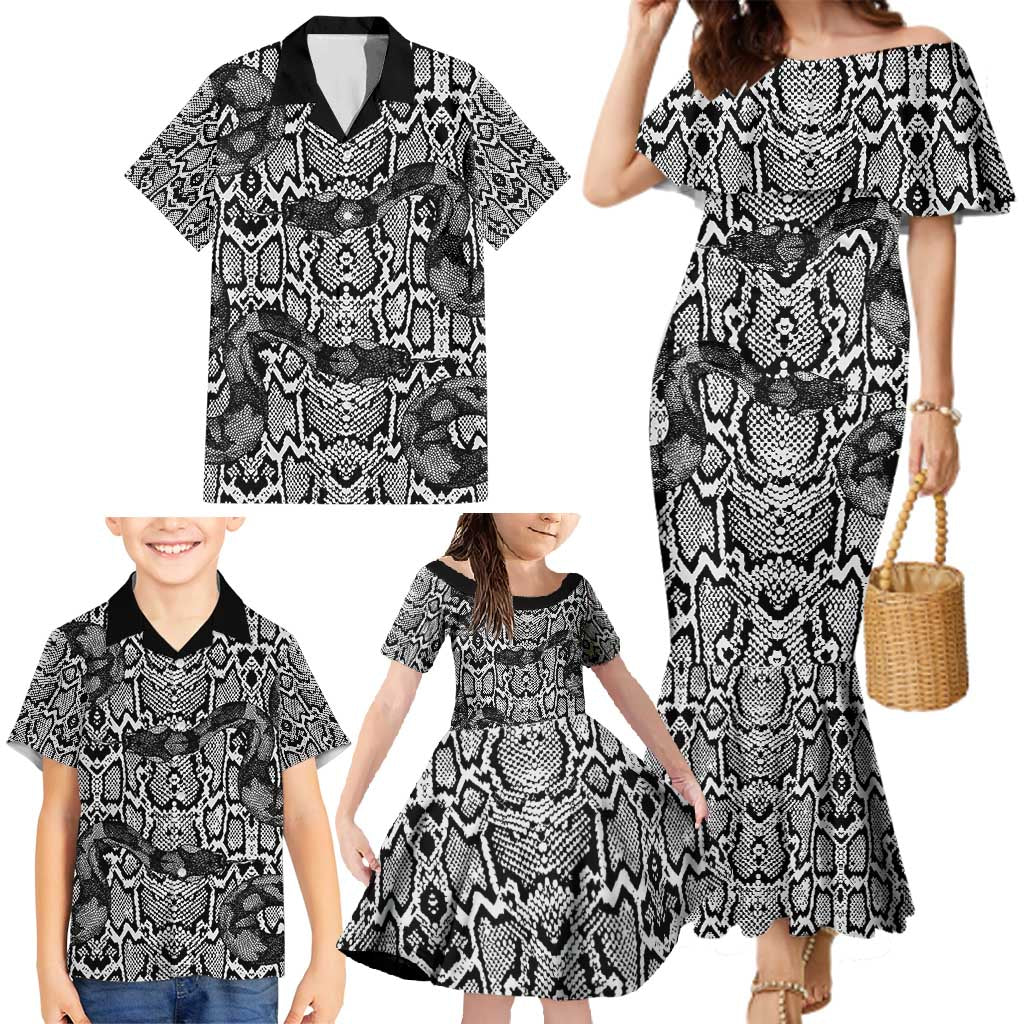 African Snake Skin Pattern Family Matching Mermaid Dress and Hawaiian Shirt