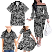 African Snake Skin Pattern Family Matching Off The Shoulder Long Sleeve Dress and Hawaiian Shirt