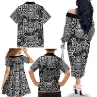 African Snake Skin Pattern Family Matching Off The Shoulder Long Sleeve Dress and Hawaiian Shirt