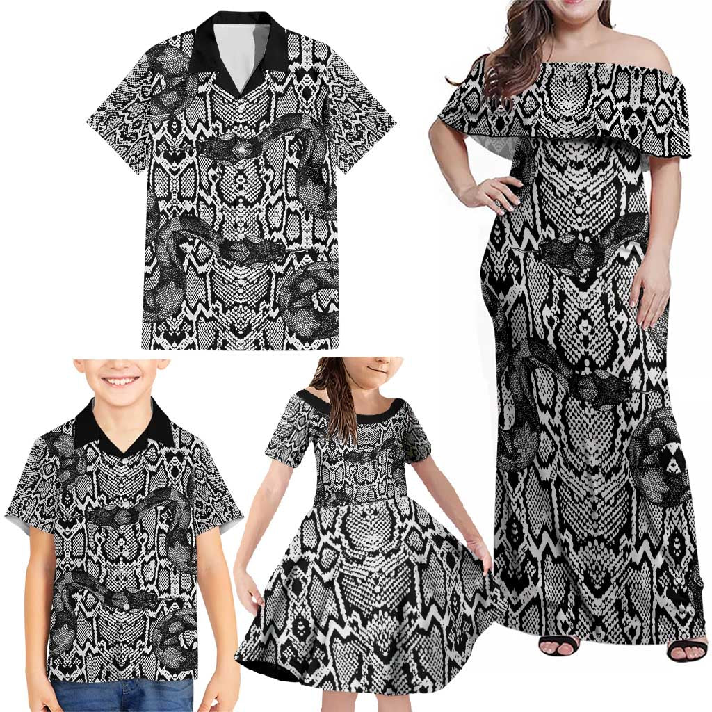 African Snake Skin Pattern Family Matching Off Shoulder Maxi Dress and Hawaiian Shirt