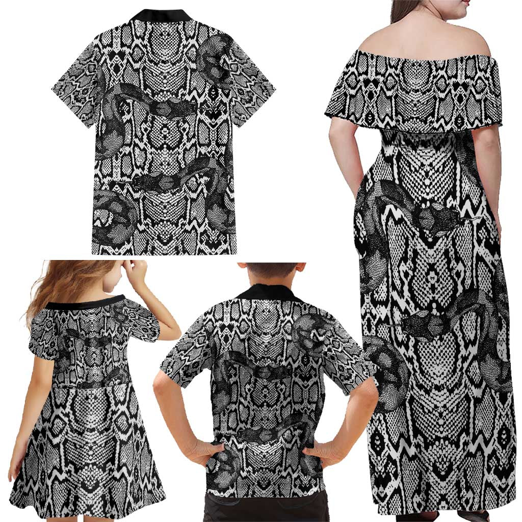 African Snake Skin Pattern Family Matching Off Shoulder Maxi Dress and Hawaiian Shirt