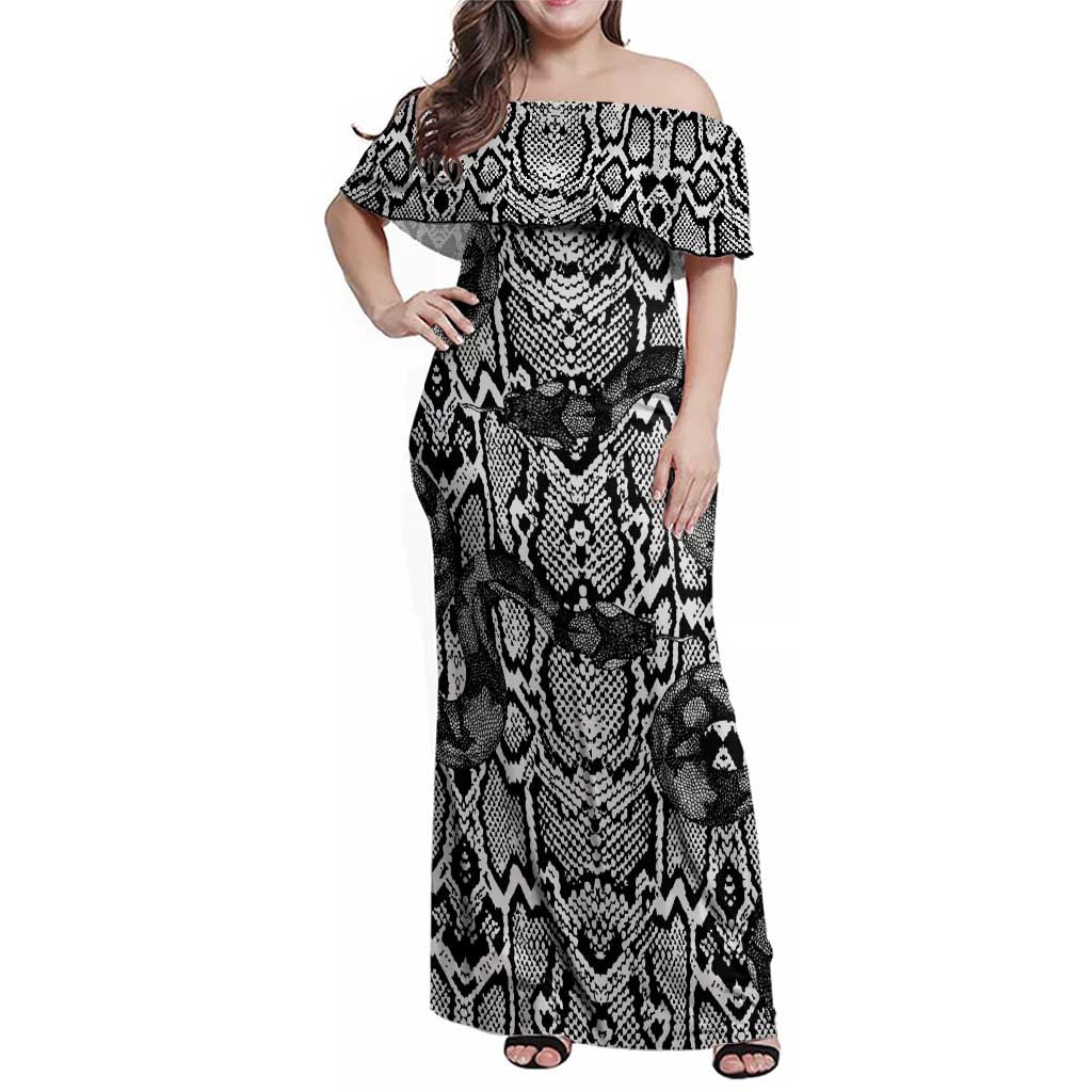 African Snake Skin Pattern Family Matching Off Shoulder Maxi Dress and Hawaiian Shirt