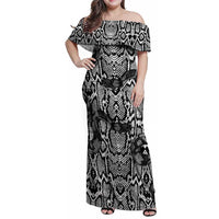 African Snake Skin Pattern Family Matching Off Shoulder Maxi Dress and Hawaiian Shirt