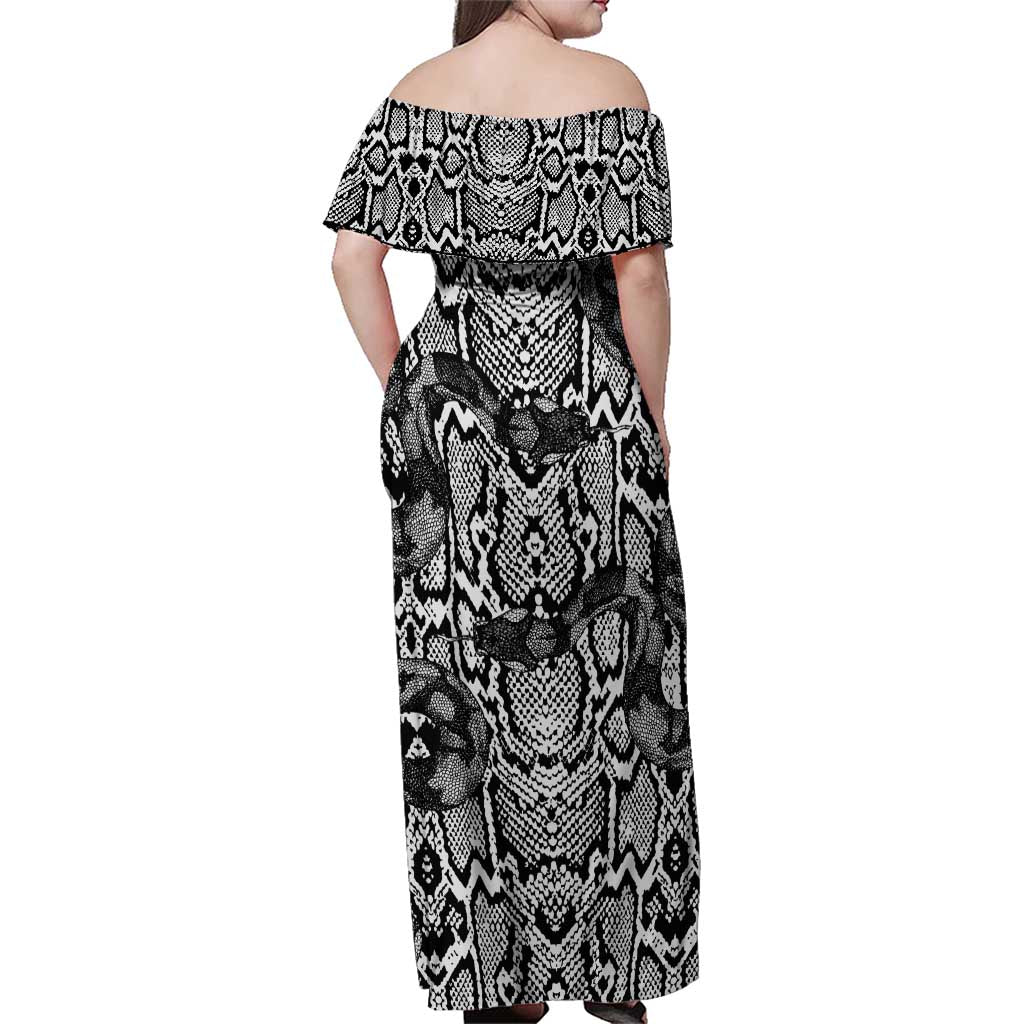 African Snake Skin Pattern Family Matching Off Shoulder Maxi Dress and Hawaiian Shirt