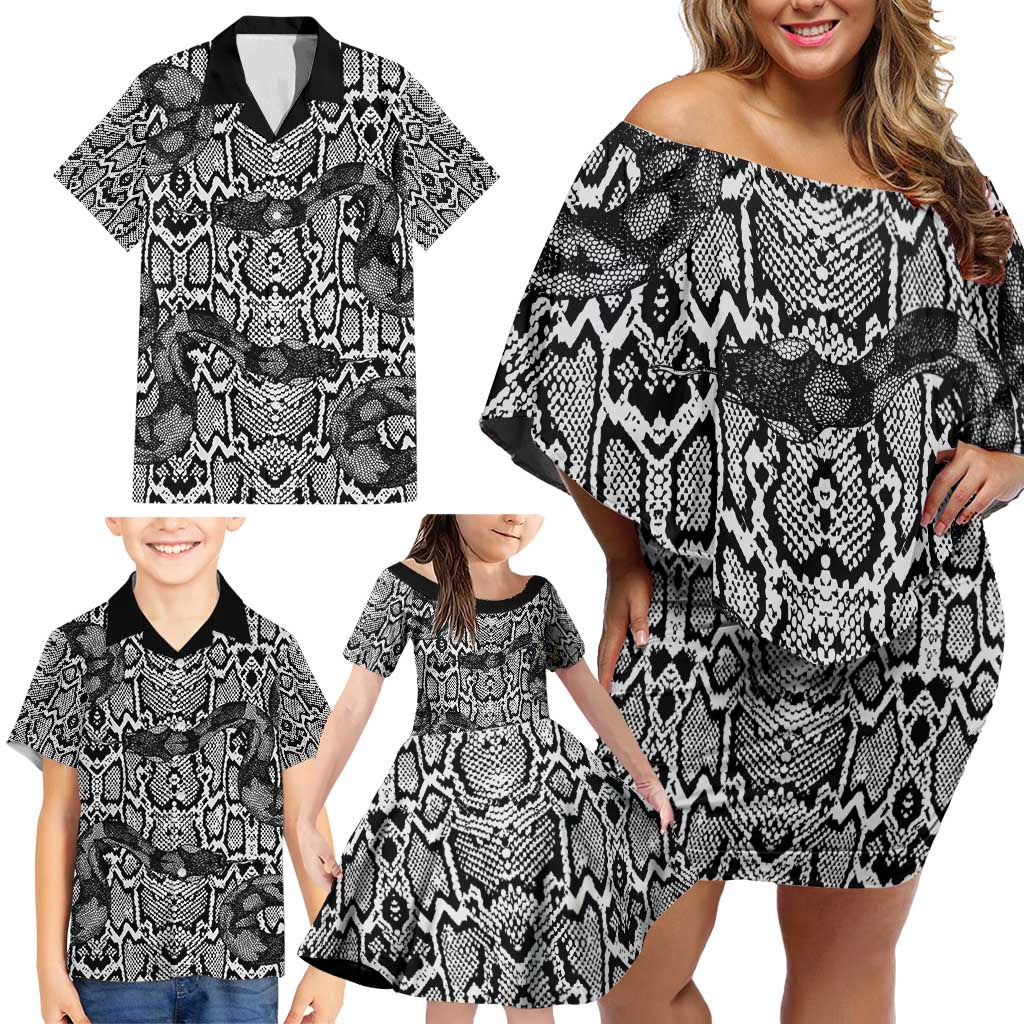 African Snake Skin Pattern Family Matching Off Shoulder Short Dress and Hawaiian Shirt