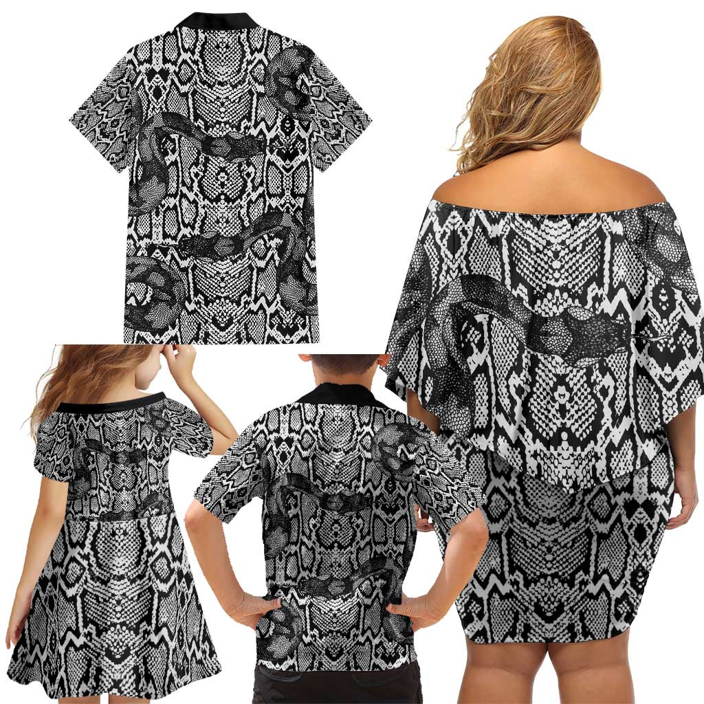 African Snake Skin Pattern Family Matching Off Shoulder Short Dress and Hawaiian Shirt