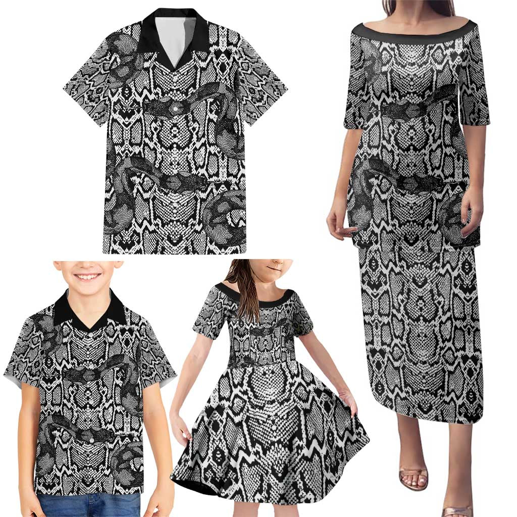 African Snake Skin Pattern Family Matching Puletasi and Hawaiian Shirt