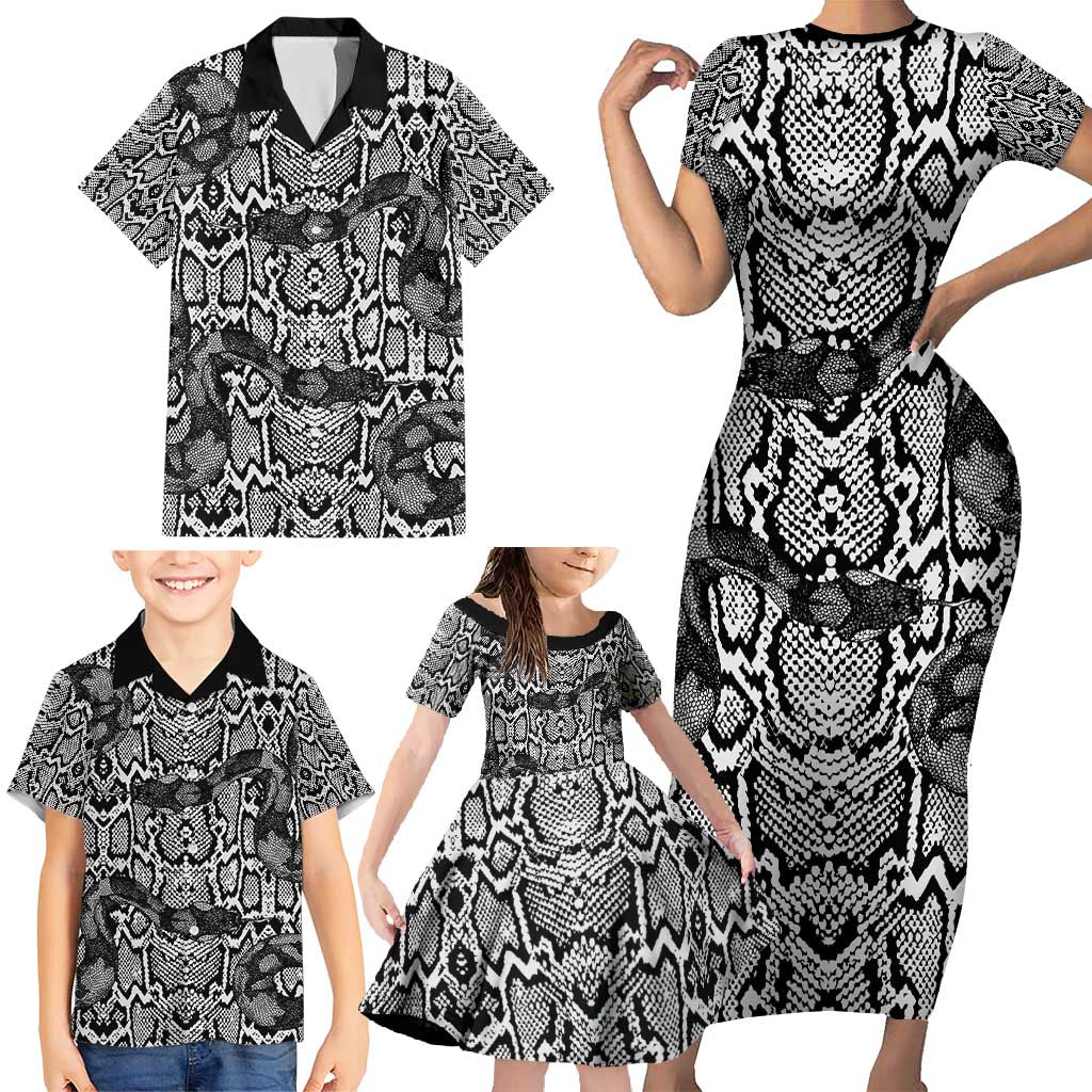 African Snake Skin Pattern Family Matching Short Sleeve Bodycon Dress and Hawaiian Shirt