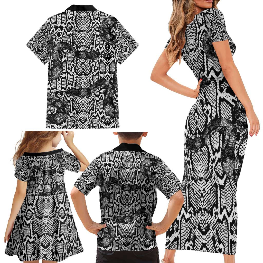 African Snake Skin Pattern Family Matching Short Sleeve Bodycon Dress and Hawaiian Shirt