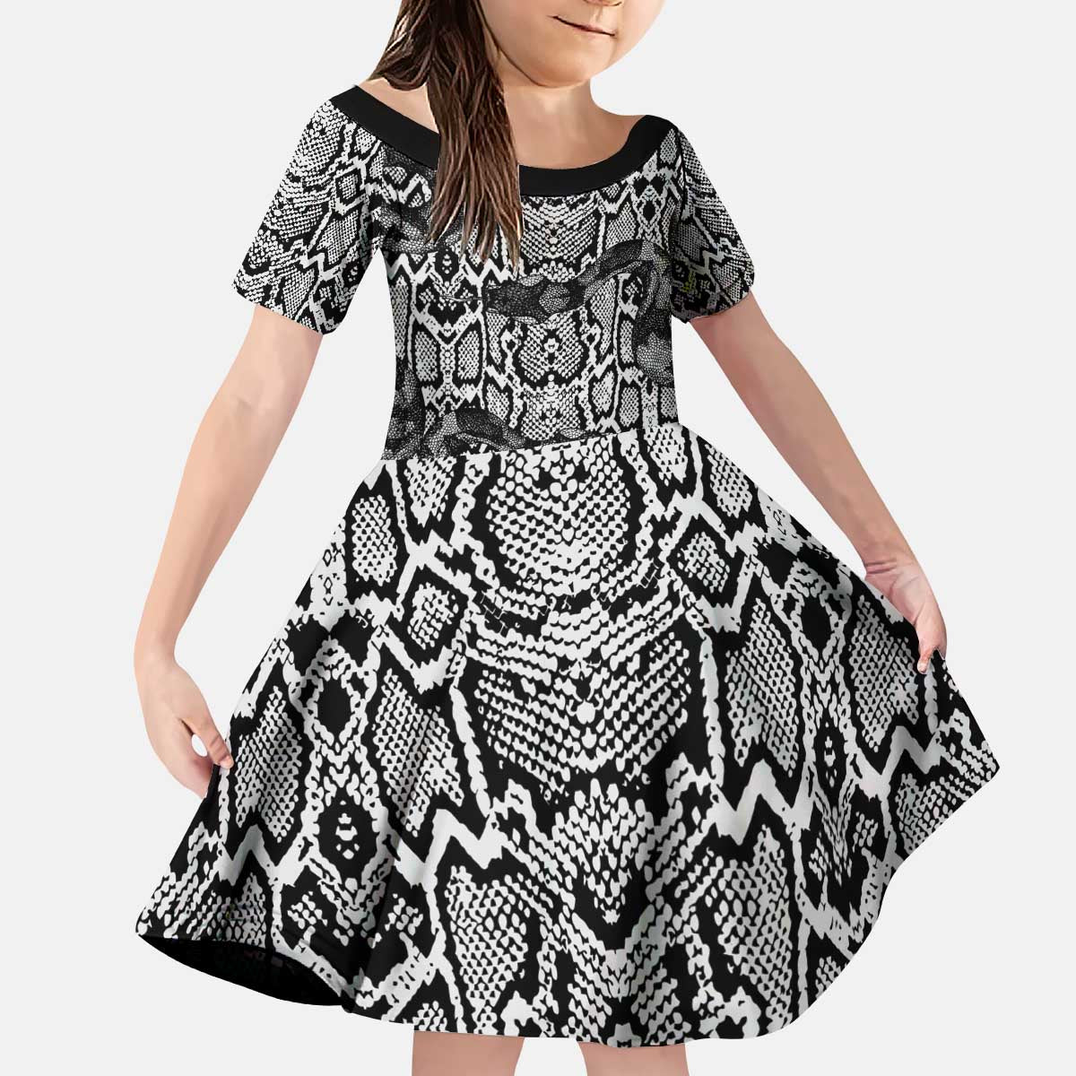 African Snake Skin Pattern Kid Short Sleeve Dress