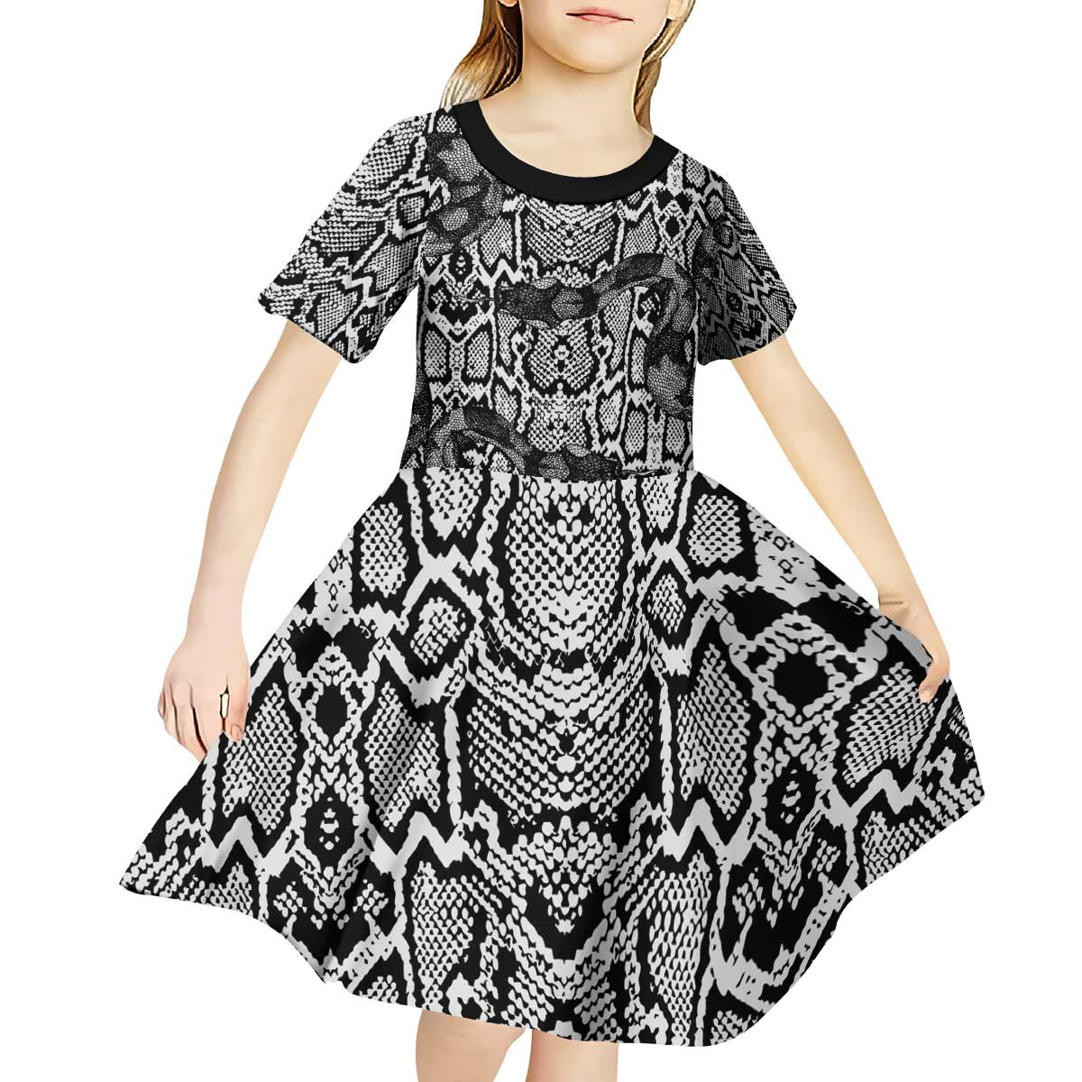 African Snake Skin Pattern Kid Short Sleeve Dress